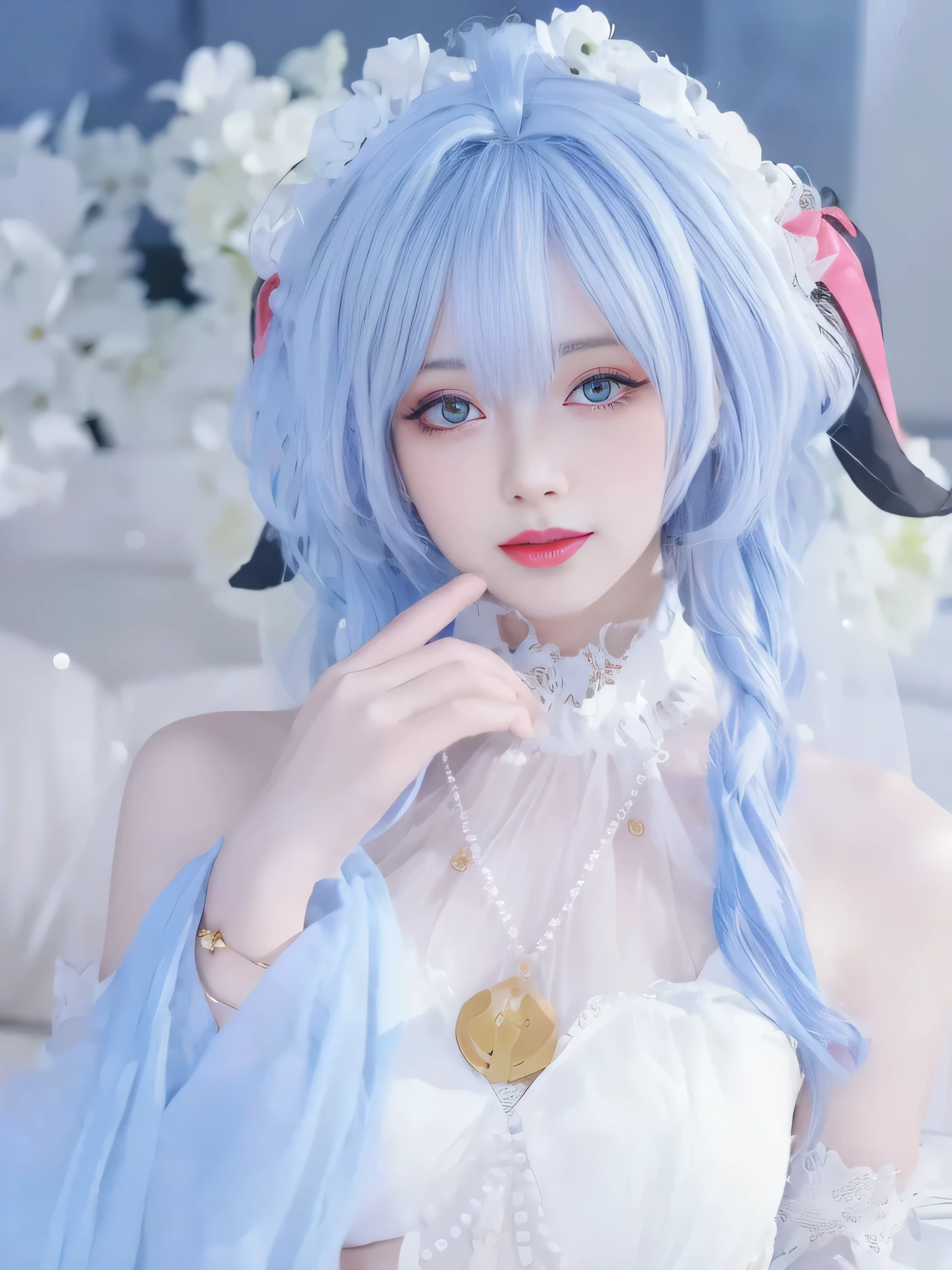 (best quality), ( Works ), ( ultra-high resolution ), ( clean face ), ( reality : 1.4), ( perfect lighting ),( photorealistic :1.30), Wallpaper Anime , Guviz style artwork , fantasy mask magic , by Yang J, Guviz , beautiful artwork illustration, Works seni digital yang indah, beautiful digital illustration, Li Song , beautiful anime portrait , in Beauvot ,illustration, smooth and beautiful , highly detailed, CG , unit , wallpaper 8k, unity , nice detail , official art , highly detailed CG unit wallpaper 8k,absurd , extremely absurd , large file size, highly detailed , high resolution, in great detail, Beautiful girl with detail , in great detail eyes and face, Beautiful eyes and details , light on face , cinematic lighting , 1girl , Alone, Viewed viewer , Lips wear thick red lipstick,