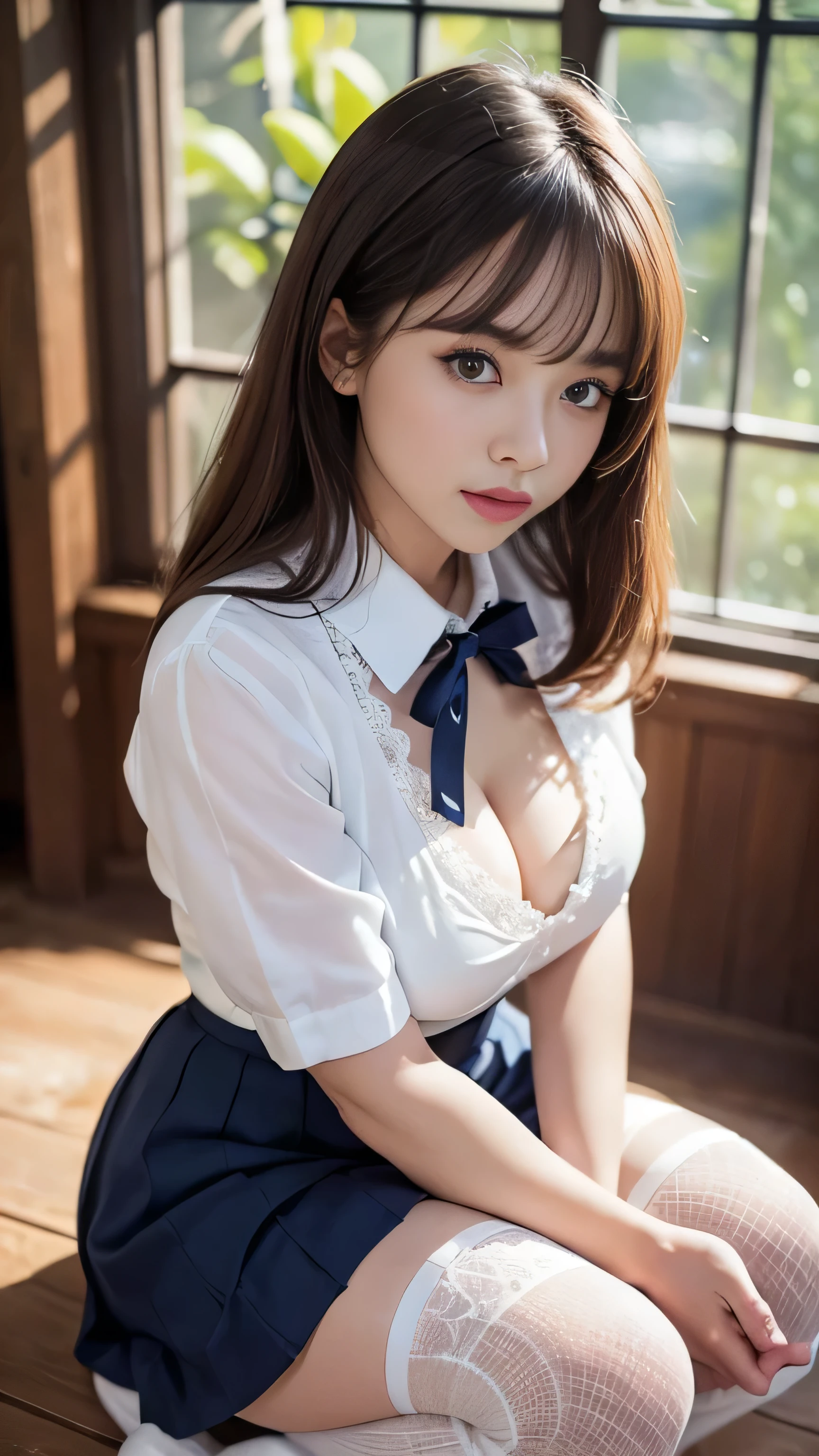 ((((((16 years old))))))、Aya Ueto : 1.2、A charming face、Young face、(((beautiful girl)))、(((A beautiful woman)))、Beautiful woman、Cute woman、Innocent face、((Ultra-detailed face))、((Detailed lips))、((Detailed eyes))、((double eyelid))、(((Beautiful Face)))、(((Beautiful, well-shaped eyes)))、(((Beautiful, well-shaped lips)))、Very Short Hair、ponytail、Pixie cut、BREAK、、BREAK、((((((Wearing school uniform))))))、BREAK、8 heads、(((slender)))、(((Slim body)))、(((Thin body)))、(((Slim woman)))、(((Flat Chest:1.2)))、BREAK、Photographic quality、Natural light、(フォトRealistic:1.4)、(Highest quality:1.2)、(Ultra-high resolution:1.2)、8K、RAW Photos、Realistic、High Detail、Film Grain、Detail Skin、Symmetrical、Delicate skin、Real human skin、pores、Super detailed、Detailed、(masterpiece : 1.2)、Thin face、Sharp Face、Small Face、Small face、Narrow shoulders、Small shoulders、Small shoulders幅、Slim shoulders、Narrow shoulders幅、Beautiful Japanese Woman、Beautiful Korean Woman、Slim womanモデル、Young Gravure Idol、Realistic young gravure idol、Young Sensual Gravure Idol、Young Pretty Gravure Idol、Japanese Model、Young Gravure Idol、((From the knee up))、Wearing lacy underwear、((((((Showing small breasts))))))、(Legs open to show underwear)、((Leg spread))、(arms behind back:1.0)、having sex、Expressions of ecstasy : 1.4、(((Squirting)))、missionary position, spread legs, legs up、Her butt is facing me