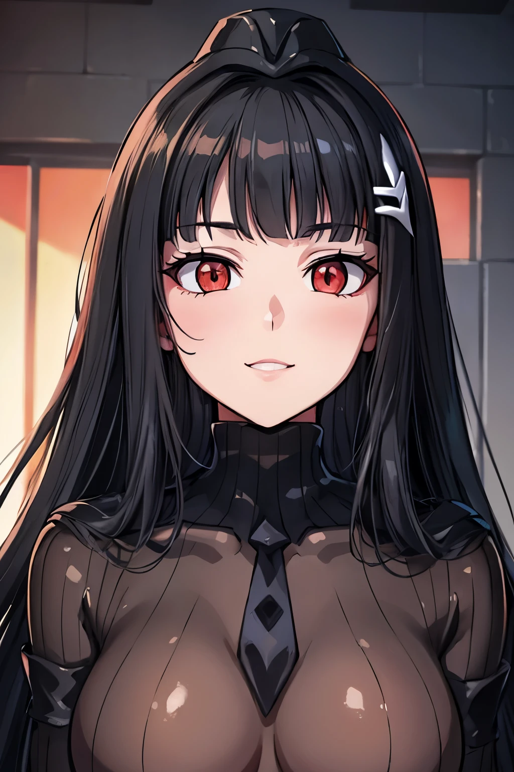 masterpiece, highest quality, (highest quality), (best illustrations), (high resolution),8k,face close up,on the bed, {{{masterpiece}}}, {{{best quality}}}, {{Super detailed}}, {{very delicate and beautiful}},smile,black DOLLSUIT,DOLLSUIT,{{{best quality}}}, {{Super detailed}}, masterpiece, highest quality, (highest quality), (best illustrations), 8k,{{{masterpiece}}}, {{{best quality}}}, {{Super detailed}}, {{{best quality}}}, {{Super detailed}}, face close up, rio, black hair, (red eyes:1.5), hair ornament, hairclip, long hair,