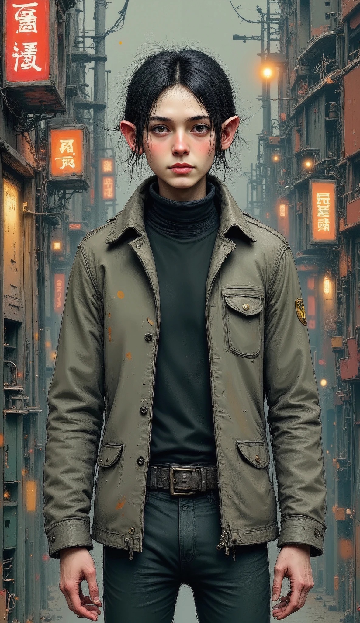 Beautiful young man, wearing a sturdy jacket, by Cyberpunk ,A handsome young man ,  charming and fascinating , Machine guns in cyberpunk night scene., cyberpunk red green background, ( envelopes: 1.4), ( masterpiece: 1.2),  Detailed , complex,  High resolution,32k