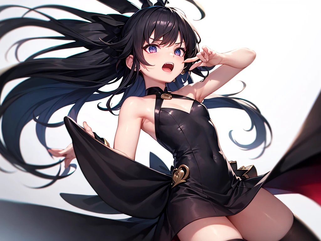 Black sheer dress anime girl with hands behind her high ponytail