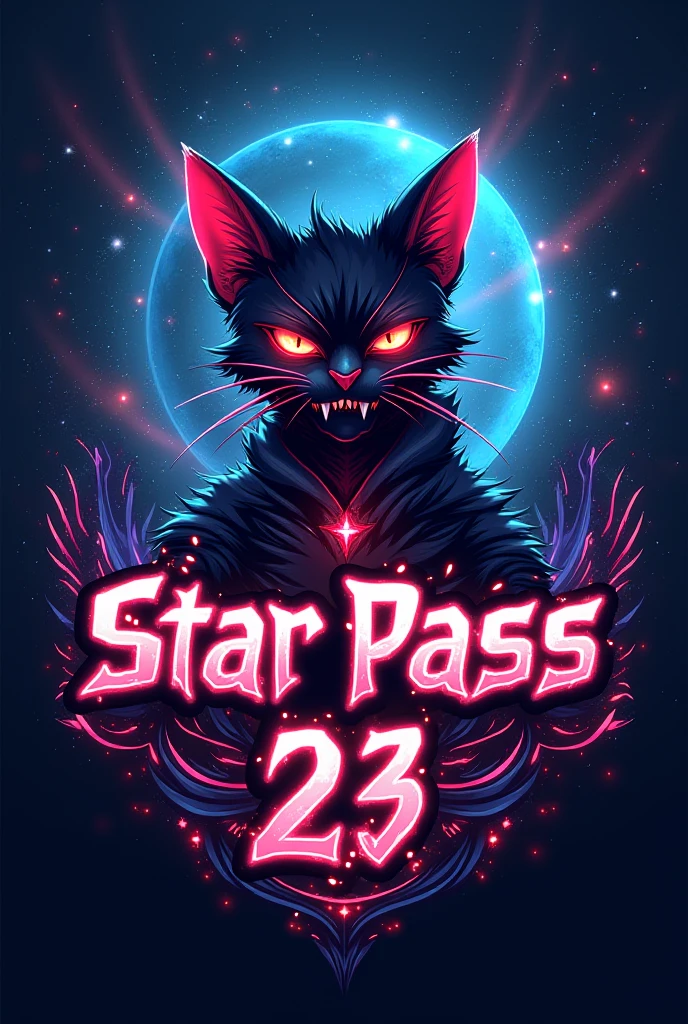 Create a logo with the title Star Pass 23 with the Demon Ninja pet