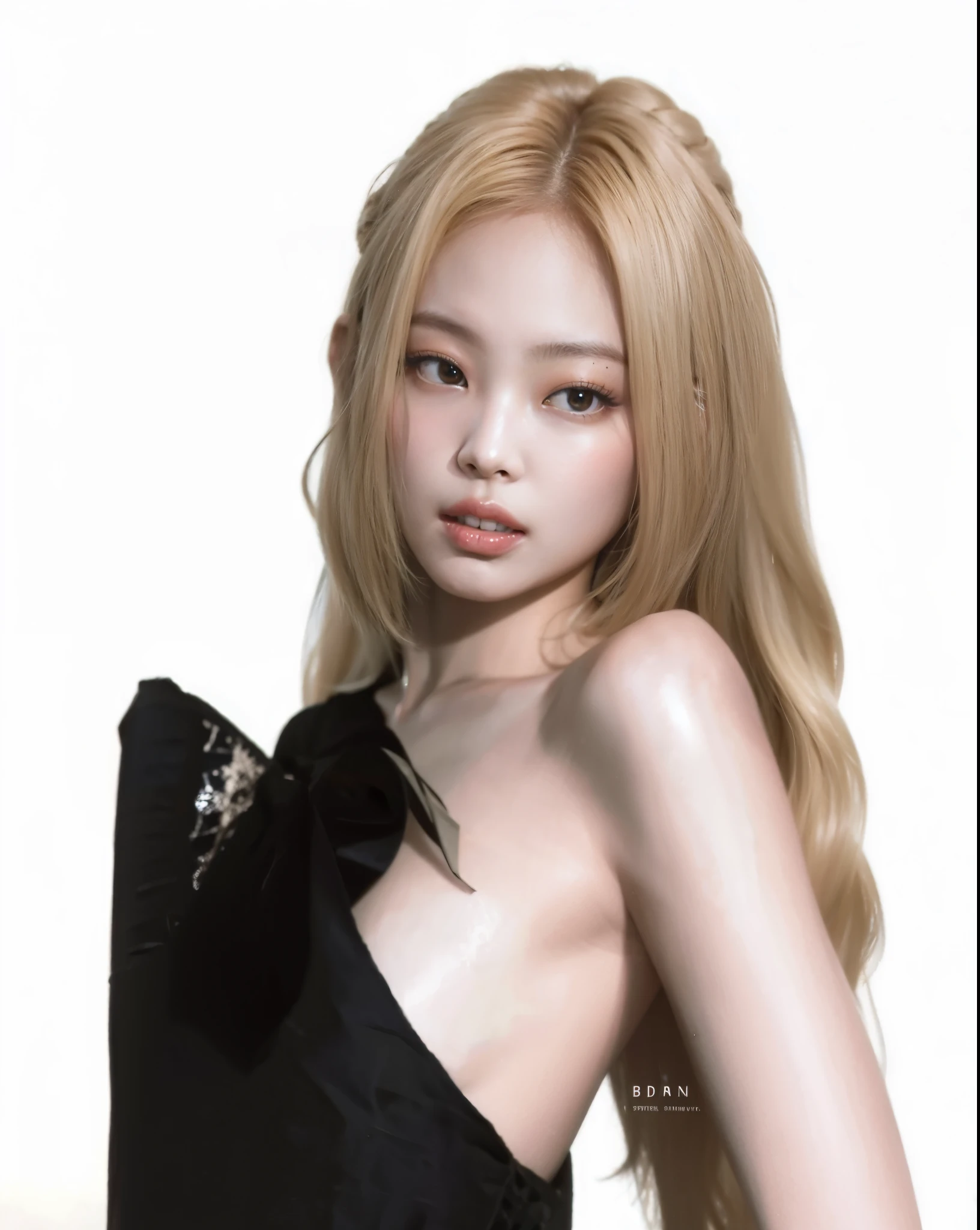 um close de uma mulher com cabelos longos e um vestido branco, jennie blackpink, inspirado em Yanjun Cheng, portrait of jossi do blackpink, no art style by bowater, female korean idol portrait, jossi do blackpink, kpop idol portrait, inspirado em Sim Sa-jeong, obras de arte no estilo de guweiz, arte digital de um elegante