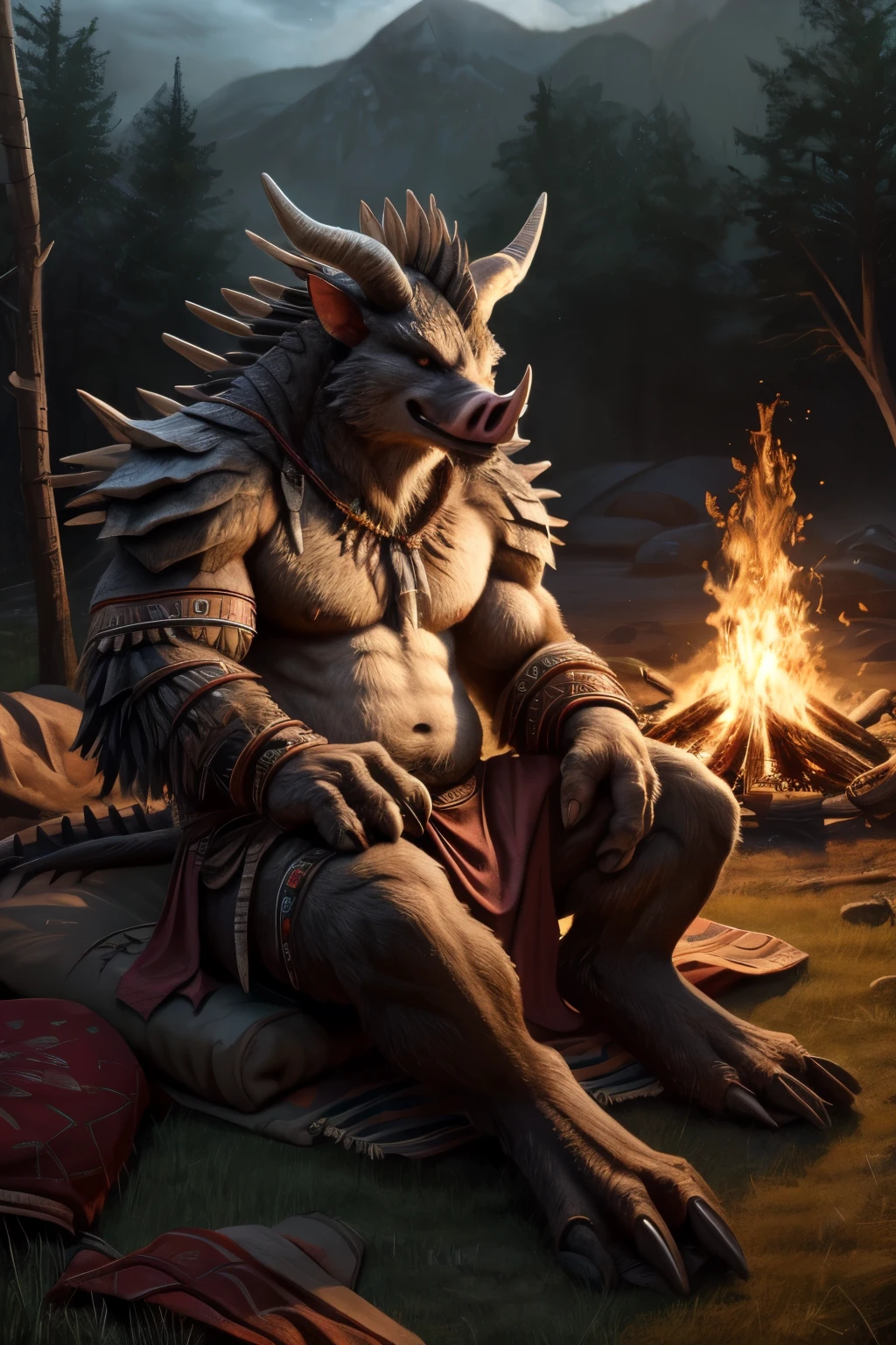 detailed eyes, symmetrical eyes, ((solo)), male, anthro (striped hyena), (mean expression), long flaccid hyena penis, dark penis, penis leaking precum, (balls), ((Inside tribal tent, detailed background)), ((gray fur, muscular, beefy)), striped hyena tail, by blotch, by kenket, (epic, masterpiece, high quality, 8k, correct anatomy:1.2), ((threatening pose)), ((mature male)), sexy, (gray fur,)