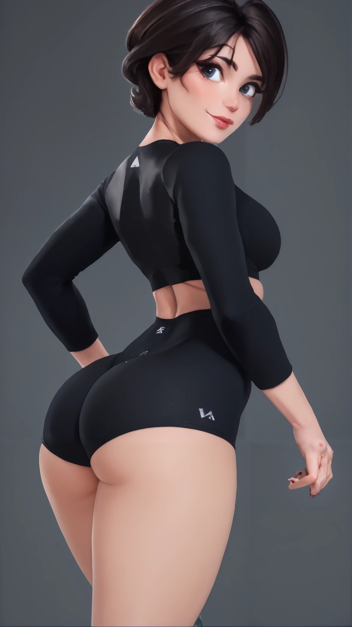 1woman, clothed, Biologically natural joints, biologically natural fingers, A woman with a voluptuous upper body and a strong man in the lower body, leggings, yogapants, sportswear, gym, open leg, Penis bulge bent lower left,