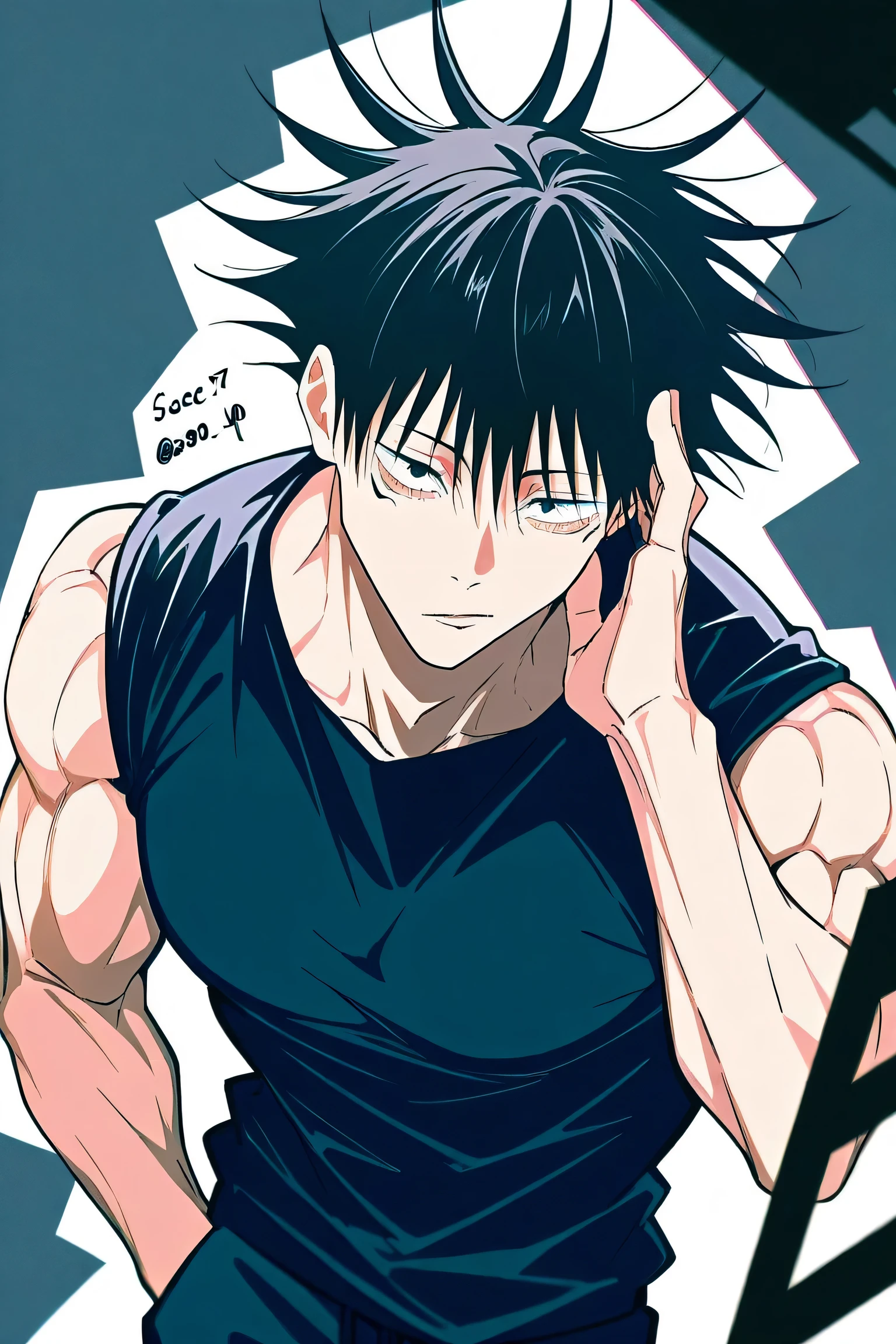  Black-haired Toji Fushiguro from the Anime Jujutsu Kaisen with muscles 