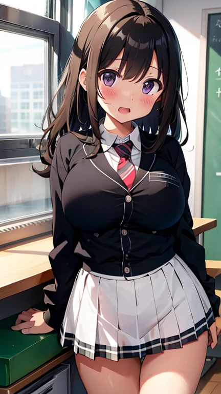 dome breasts,(Irregular breasts:1.3),(bascule breasts:1.5),(Chewy breasts,tender breasts:1.2),blouse,(clothed breasts:1.4),Floating breasts,school Shirt,(schooluniform),Attract the attention of the public,crowd,classroom,indoor,crowd,