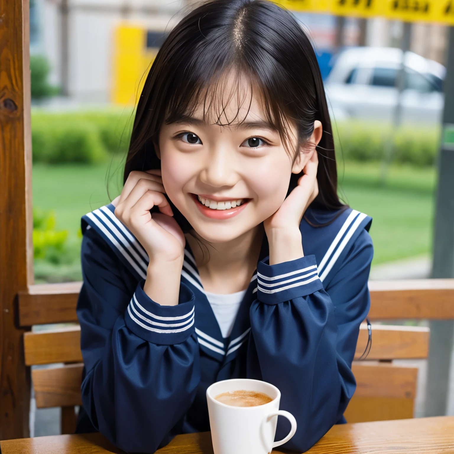 (Masterpiece, best quality :1.2), One Girl, Alone, sailor suit , dark blue , Long Sleeve, smile,