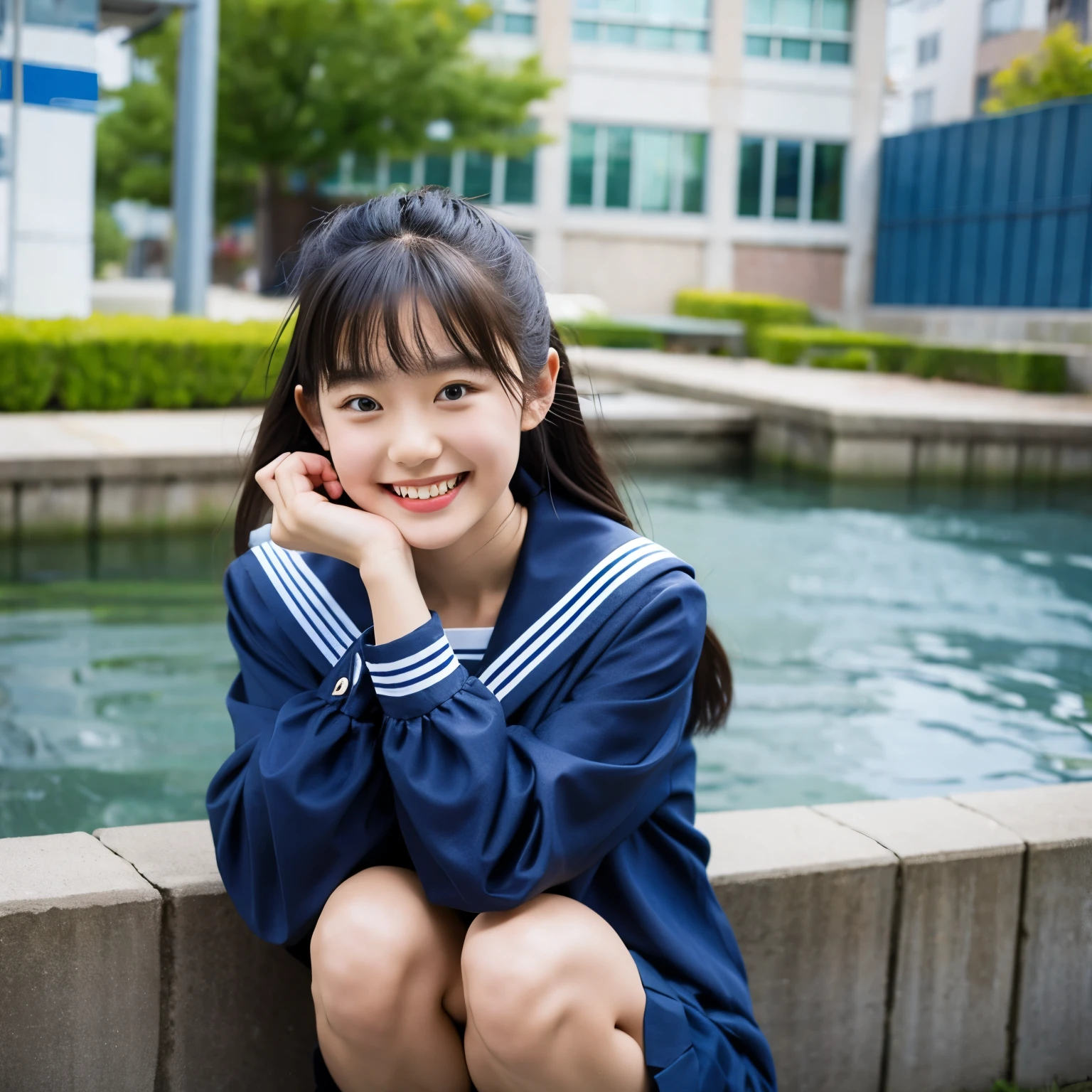 (Masterpiece, best quality :1.2), One Girl, Alone, sailor suit , dark blue , Long Sleeve, smile,