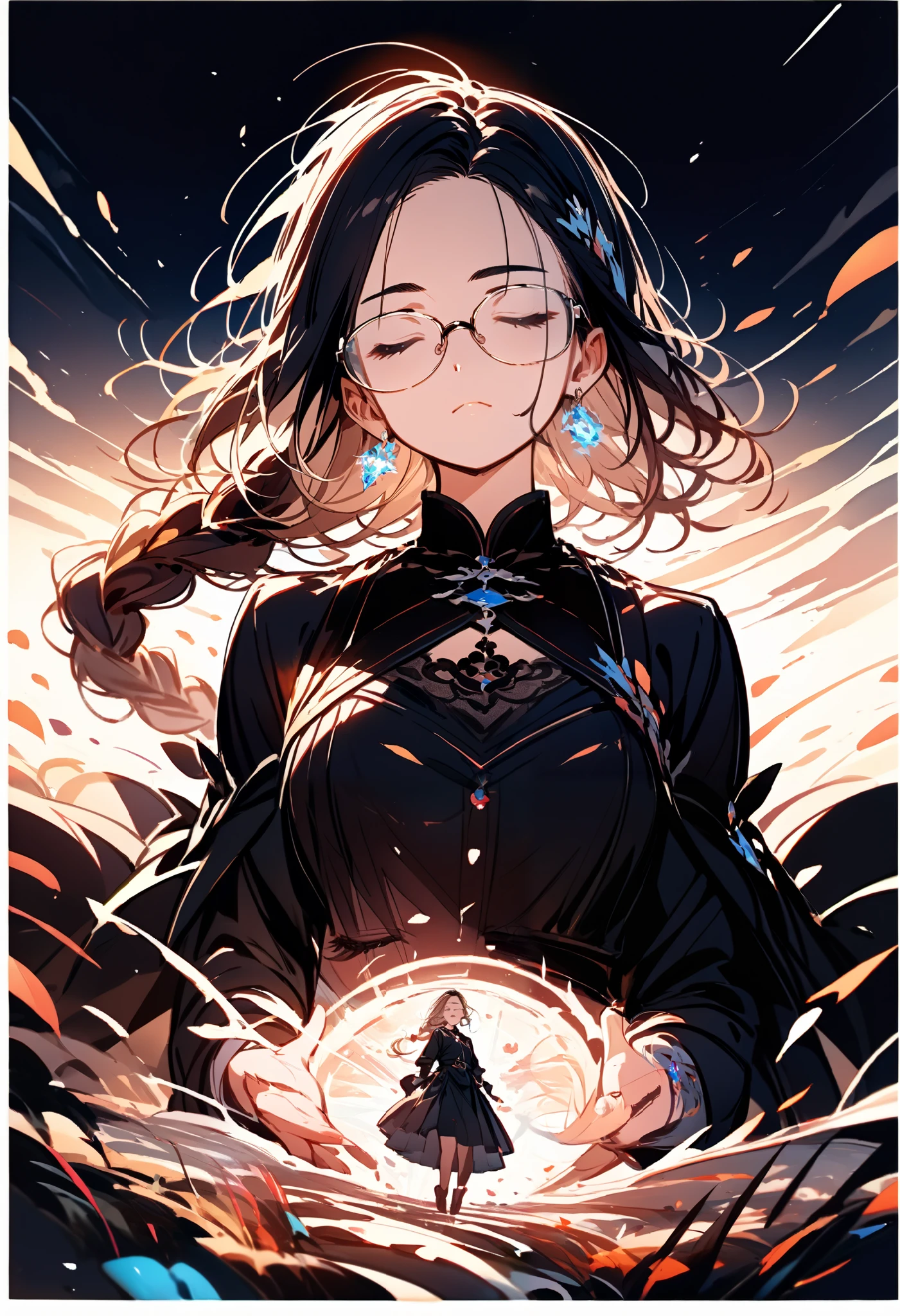 score_9, score_8_up,score_7_up,source_anime,source_comic,source_illust,(I am the main character:1.3),(closed up face:1.3),(black single braid, forehead, glasses),black wizard's clothes,magic pose, official art, official style ,(manga style),(sketch),(illustration)