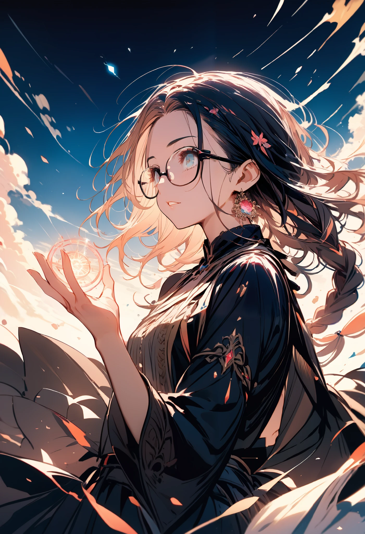 score_9, score_8_up,score_7_up,source_anime,source_comic,source_illust,(sideview+),(solo),(I am the main character:1.3),focus of main character,(closed up face:1.3),(black single braid, forehead, glasses),black wizard's clothes,magic pose, official art, official style ,(manga style),(sketch),(illustration)