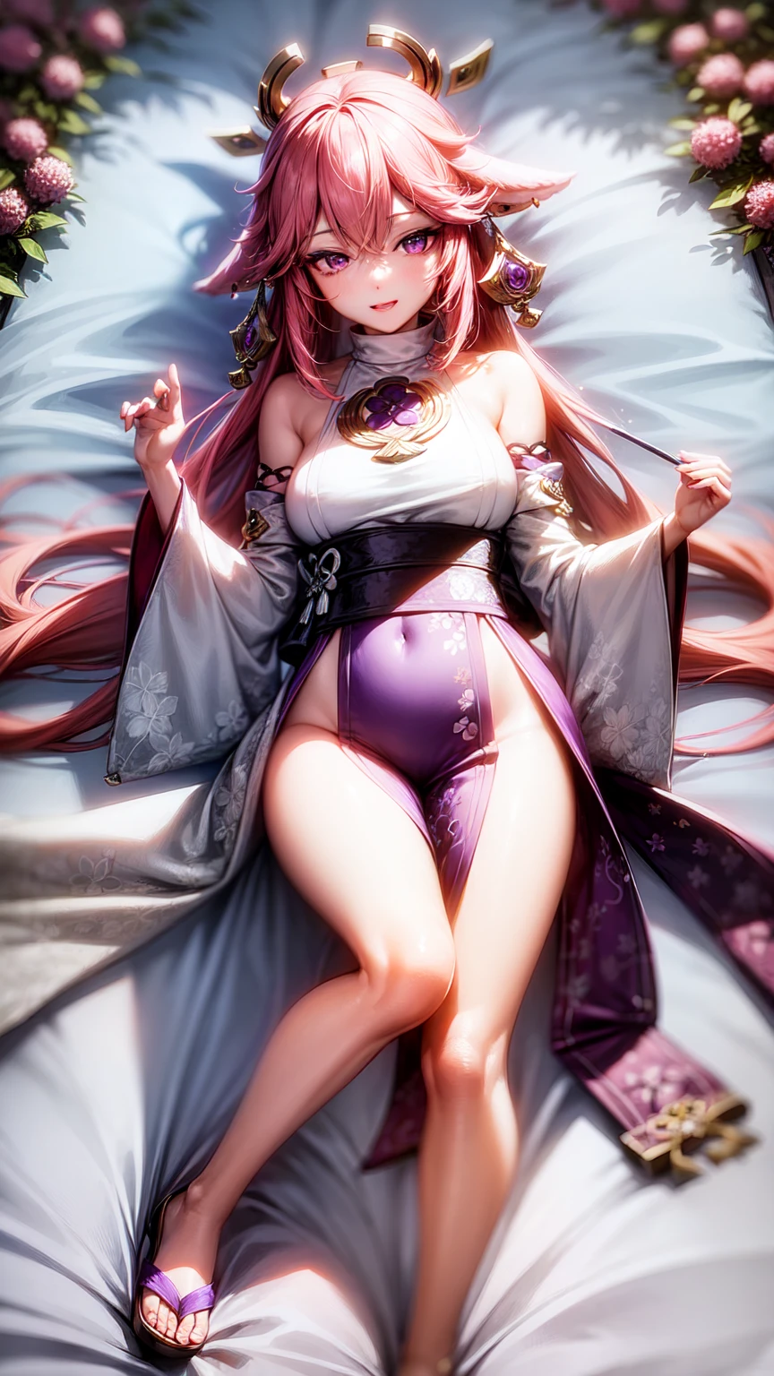 Yae Miko,purple eyes,wedding dress,long skirt,crop top