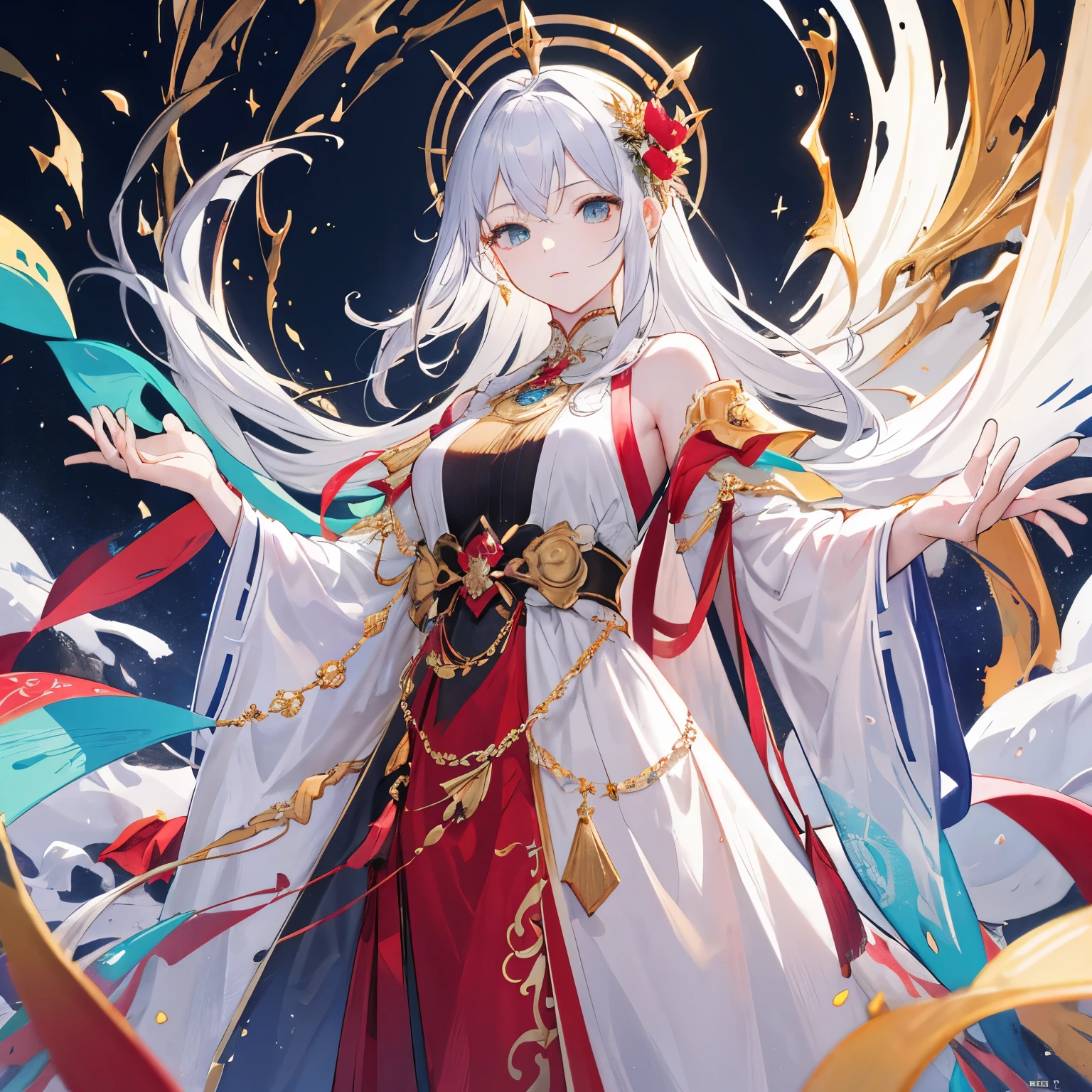 Anime girl in a white and red dress with wings - SeaArt AI