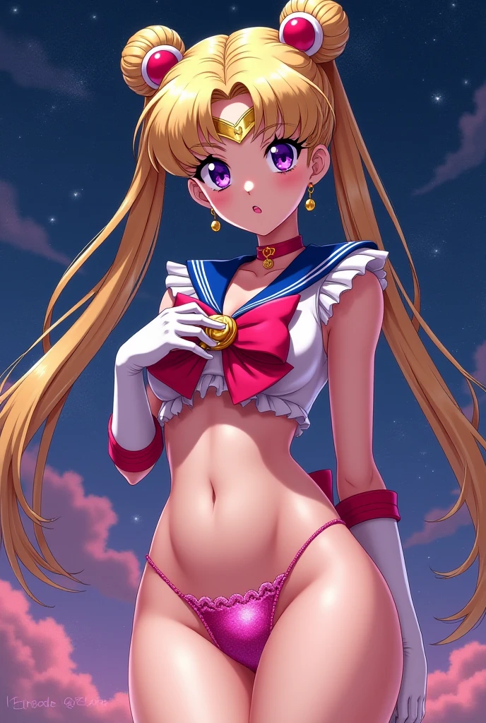 (Solo, 1girl in), (absurderes, ,hight resolution, official wallpaper, poster for), (masutepiece, Best Quality:1.2), (Illustration, Realistic), (perfect  detail, highest details, ighly detailed), Dramatic light, Tsukino Usagi, (Sailor Moon, Blonde hair, Twin-tailed, circlet, Jewelry, Crescent Earrings),((Print Lingerie), (print bra), (printed panties), white thighhig), (dian, mall, Clothing Stores, materia), (blush, excited, Happy, Smile, Open mouth, shopping bags, gush, Sweat)，long legs