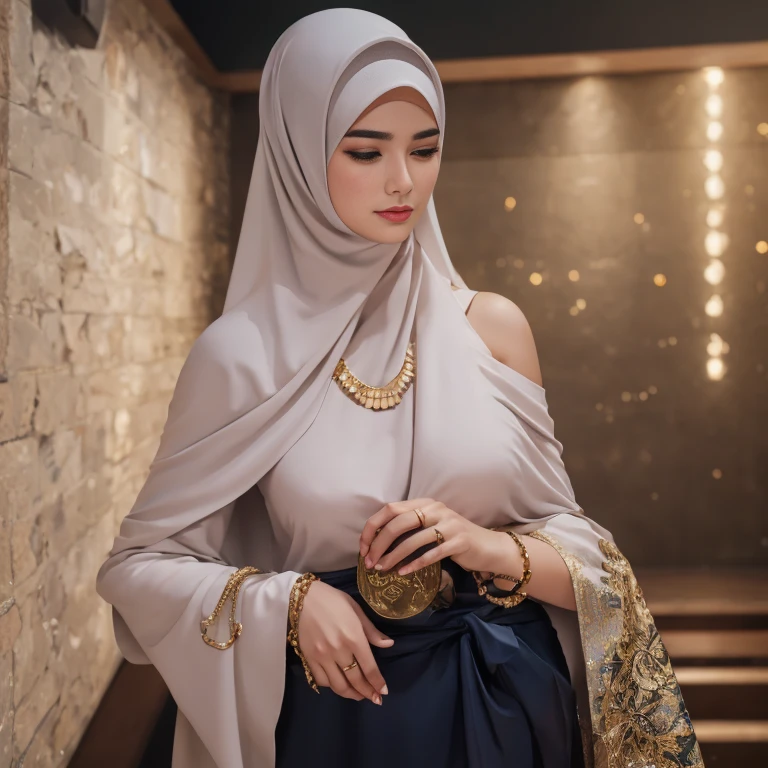 Masterpiece, a realistic beautiful woman wearing hijab,muslim suit,mosque