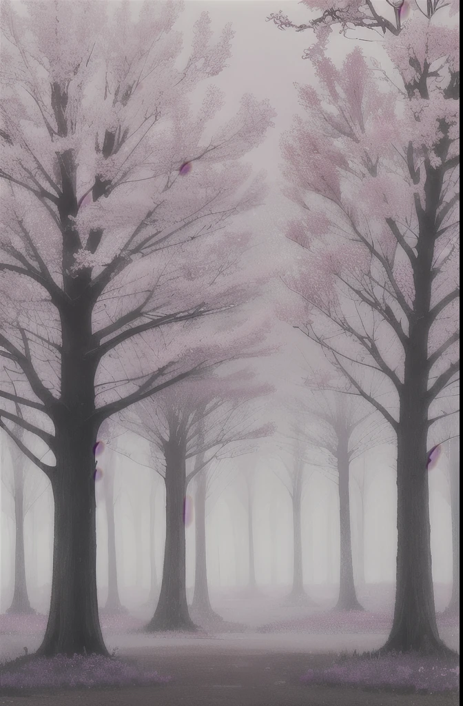 trees in the fog with pink flowers in the foreground, pink forest, extremely beautiful and ethereal, nature and floral aesthetics, beautiful and mysterious, flowers and trees, trees and flowers, 🌺 cgsociety, misty garden, beautiful misty wood, beautiful with eerie vibes, in pink forest, forest pink fog planet, on a misty forest, pink mist, beautiful ancient forest