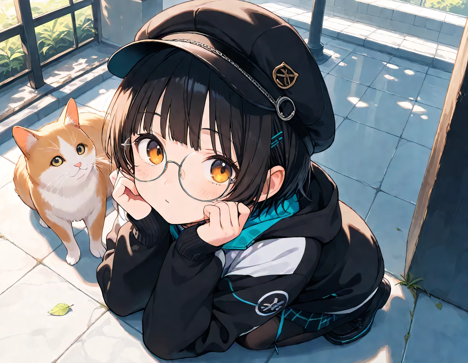 (masterpiece), (best quality), (ultra-detailed),
1girl, glasses, short hair, cap, full body, animal,