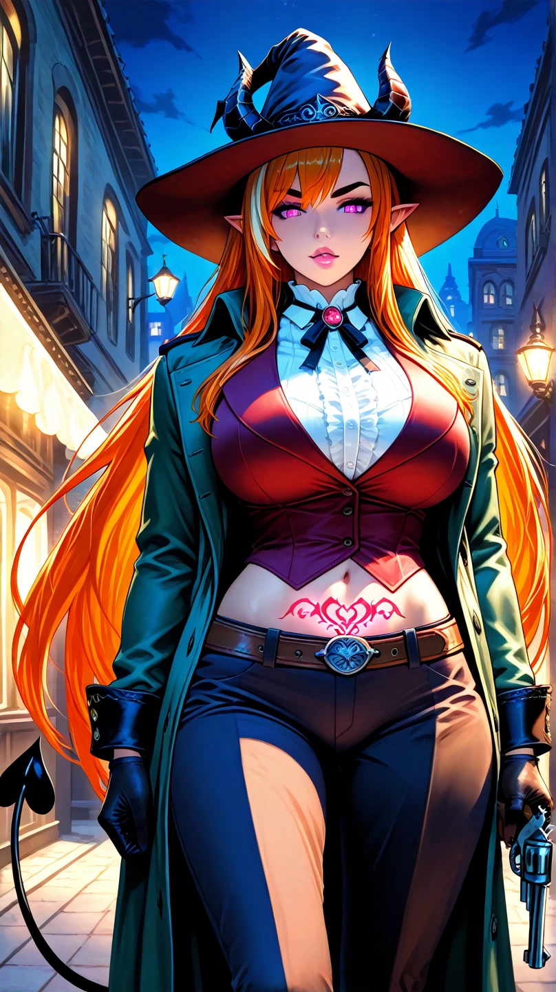 <lora:Vanessa-08:0.75> vanessa_\(luminous_arc\), long_hair, heterochromia, boob_star, witch_hat, dress_shirt, jeans,, beautiful, (masterpiece:1.2), (best quality:1.2), perfect eyes, perfect face