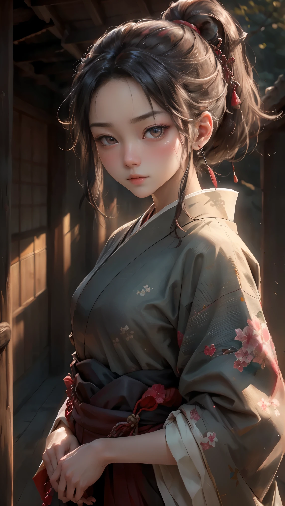 A woman in a kimono with flowers in her hair, Official illustration, official artwork, official art, In the art style of Ukiyo-e, Inspired by Moronobu Hishikawa, cute girl anime visual, in kimono, Japanese art on display, Anime visual of a young woman, inspired by Nishikawa Sukenobu
