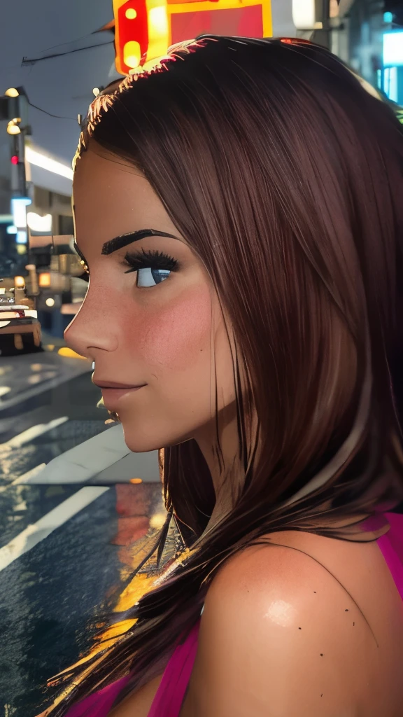 8k, RAW photo, best quality, masterpiece:1.2),(realistic, photo-realistic:1.37),Tokyo street,night, rain, wet,cityscape,night, cyberpunk city,soft light,1girl,, extremely beautiful face,bust,put down hands,Random hairstyle,Random hair color,Random expression,pigsney