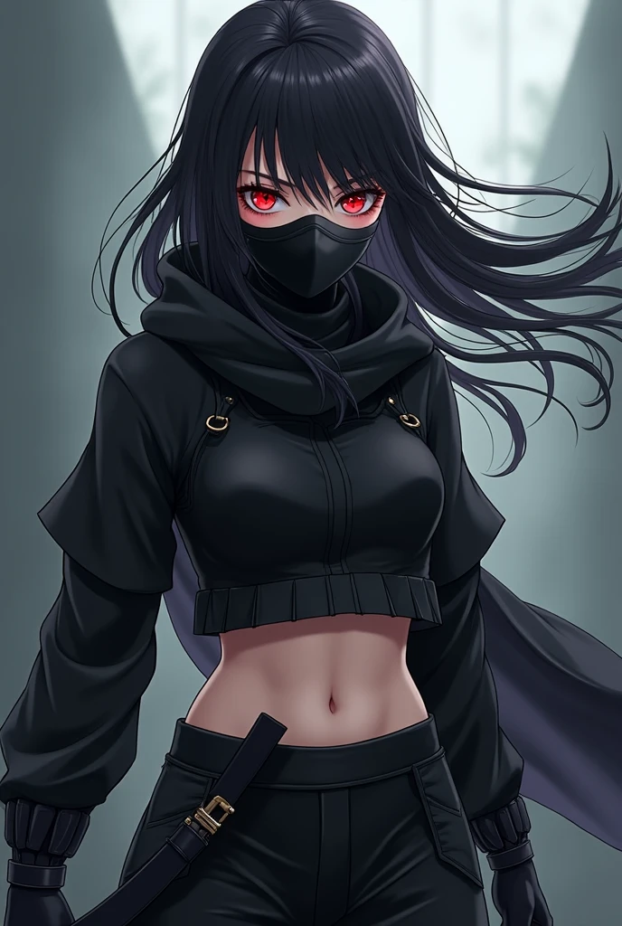 simple background, monochrome, horror (theme) there is a broken picture, black paint splatted, red blood splatted, smoked, red blood (((anime girl character))), big boobies, wearing a mask
