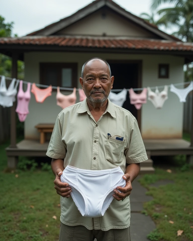 old man in diaper with orange t-shirt