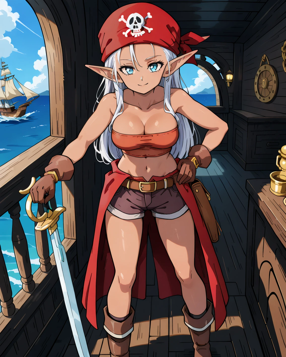 (solo, light brown mecha musume, cyborg:1.1), floating, underboob, parted lips, blush, large breasts, Golem \(monster girl encyclopedia\), golem, monster girl, , dungeon, tropical ocean, no light, fantasy, mystic, surrealism  <lora:Kuma-no-kyu_style_v01:1>