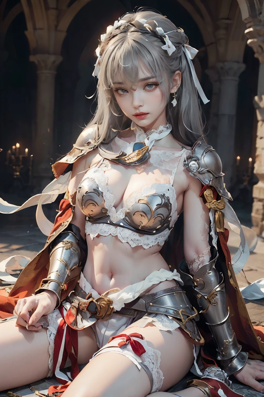 (masutepiece), Professional , masterpiece、top-quality、photos realistic , depth of fields ,(Wind element),close-up,dream magical,tornado,Lightning,(Gemstone Gold Jewel Body:1.9),(Matte White、Jewel Gold Weapon_(Gemstone Metal Body:1.4),Luminous Luxury Jewel Metal Weapon ,(( Detailed Sword of the Brave)) , Black castle background ,warhammer 40k , adepta sororitas,Detail and ornate jewel crown、Brown hair、Gangle's forest background、Beautiful Caucasian beauty、1a person、dynamic ungle,(((Detailed and ornate diamond crown)))、Particles of light、cleavage of the breast、Battle Pose、
