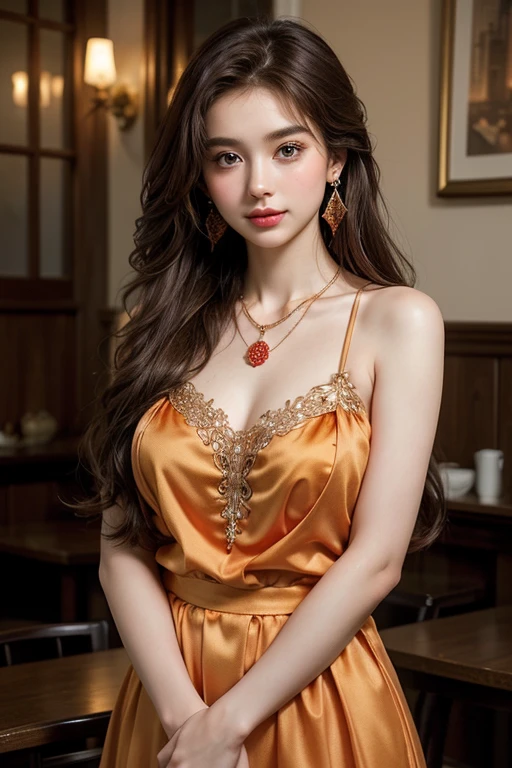 (((medium shot:1.5)))photo of  a 30 years old (SHayek_8000_1.0)  ,(f),(kneeling legs apart),(((An opulent, jewel-toned room with luxurious fabrics and gilded accents))), ,wide depth of field,( very long ((orange  long  hair):1.5) , (realistic:1.5), glossy lips, soft skin, elegant makeup,(smile), wearing  <lora:rc93:0.75> rc,bare shoulders, (off shoulder dress,:1.5) Basketweave print dress