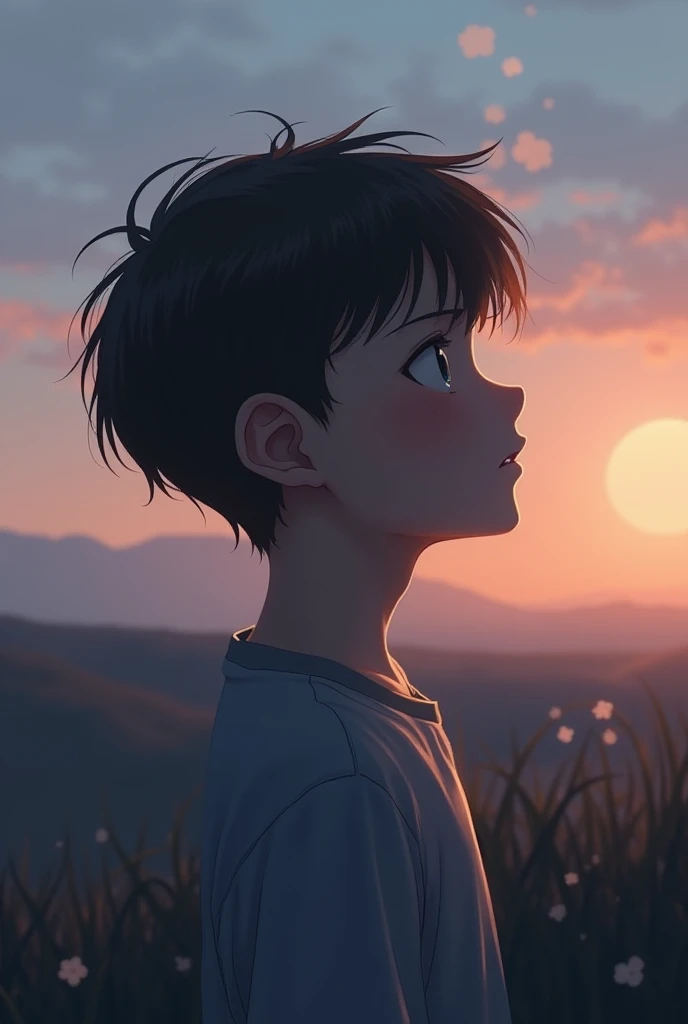 14 year old boy behind the sunset