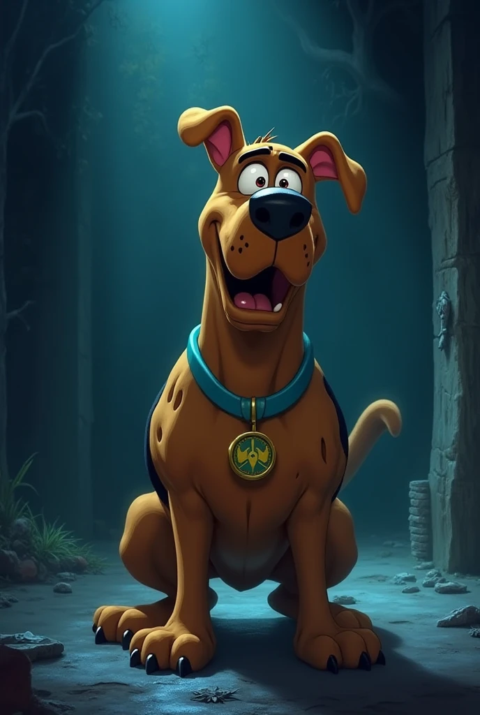 Scooby Doo, male, solo, standing, nude, penis, balls, knot, scared expression, dungeon, 4k, 8k, photorealistic, live action, ultra realistic, feral dog, all fours, live action movie