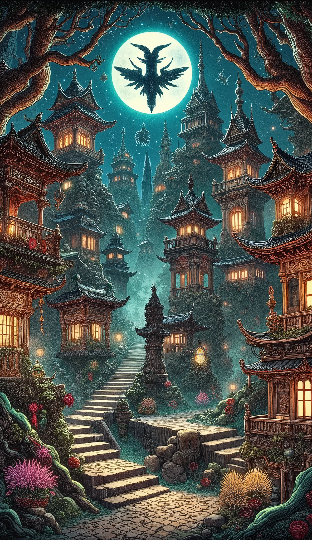 Illumination art, (Masterpiece, best quality:1.3, beautiful super detailed, ultra high resolution, multi color), fantastic wonderland, obake-chan, the world of ElementalChaos