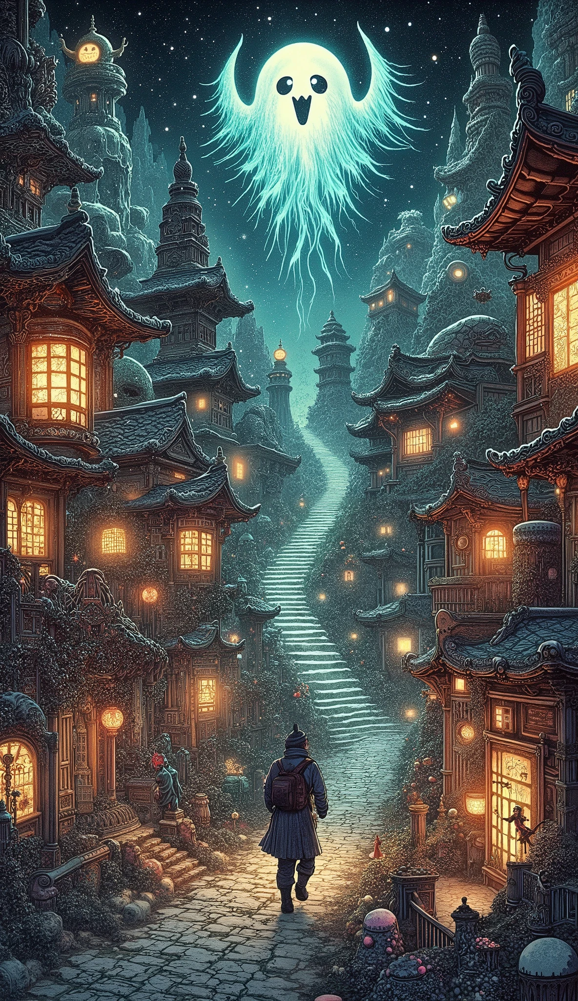 Illumination art, (Masterpiece, best quality:1.3, beautiful super detailed, ultra high resolution, multi color), fantastic wonderland, obake-chan, the world of ElementalChaos