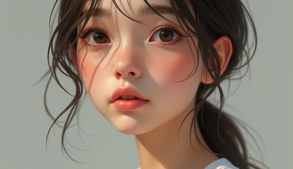 (hyperrealistic), (8K), (extremely detailed), (best illustration), (beautiful detailed eyes), (best quality), (ultra-detailed), (masterpiece), (wallpaper), (detailed face), solo, 1 girl, one-hour drawing challenge, wet sweat, (school uniform:1.3), looking at the audience, exquisite details, detailed faces, ,pureerosfaceace_ v1,
