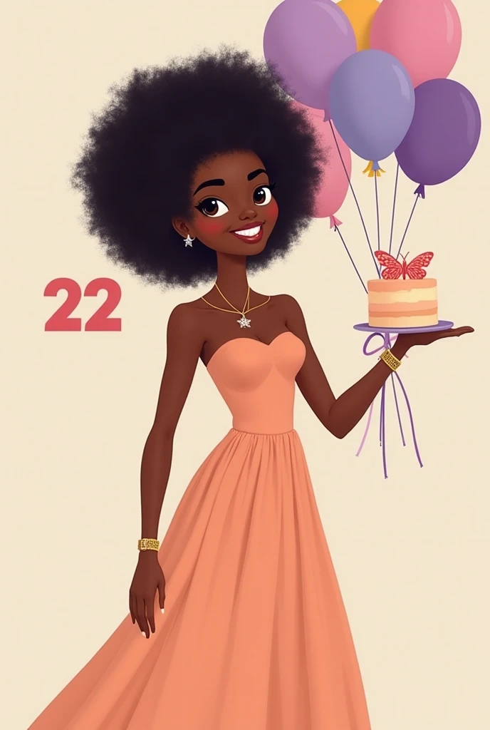 A big girl is sitting on number 21, She wears a beautiful dress that covers her chest and legs
،tha girl take Half of picture wearing a beautiful dress with a covered chest, balloons behind her, and in front of her a cake with Manar written on it, a 2D drawing with outline Cartoon drawing She wears a beautiful dress that covers her chest and legs