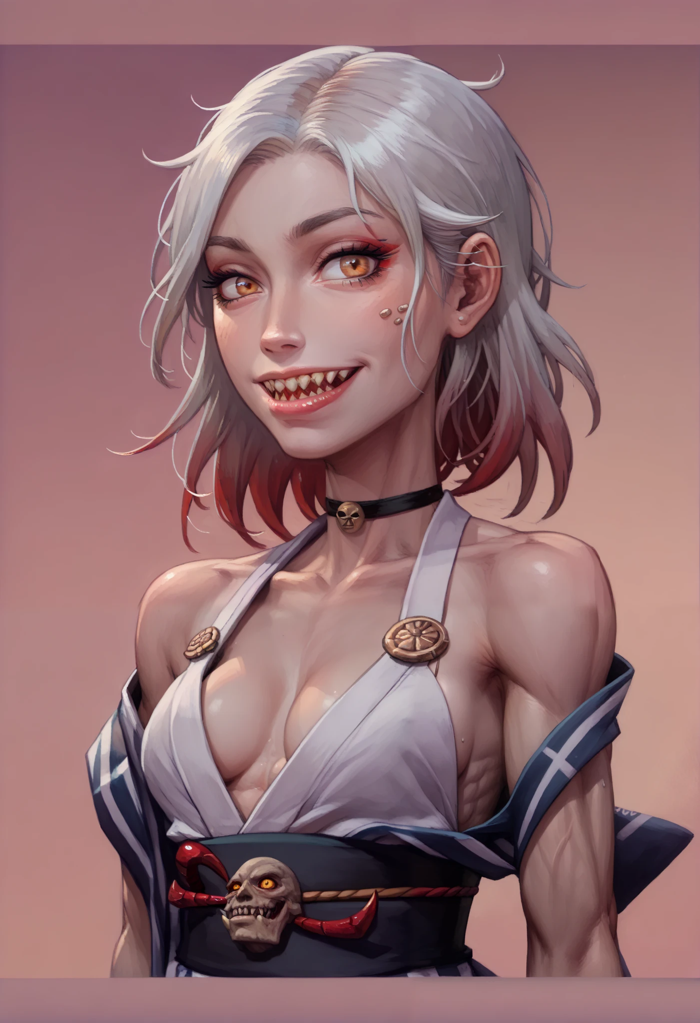 (masterpiece, top quality, best quality, beautiful and aesthetic:1.2), extremely detailed, highest detailed,gray eyes, orange hair | long blonde hair, cleavage, black japanese clothes, black kimono, silver chain, pink shawl, black wide sleeves, white sash,
Matsumoto Rangiku,graffiti art, red wall,from above, huge breast, looking at viewer, smile,