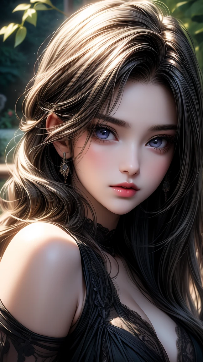 garden girl,fine and beautiful eyes,fine eyes､beautiful detailed lips,非常にfine eyesと顔,black eye､long eyelashes,shape,Super detailed,最high quality,4k,8K,High resolution,masterpiece:1.2,Ultra-fine painting,sharp focus,Professional,bright colors,portrait､sexy､masterpiece, 最high quality, high quality, High resolution､cinematic lighting､