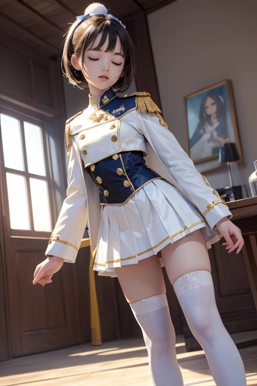 rialistic photo、Real Images、Top image quality、1girl in, sayla mass, Elegant,Spread Leg,Show white panties, masutepiece, Convoluted,Ultra mini skirt、White panty、 Realistic, Best Quality, absurderes, high face detail, Perfect eyes, 18 years old, Cowboy Shot, , Vibrant colors, White uniform, Skirt