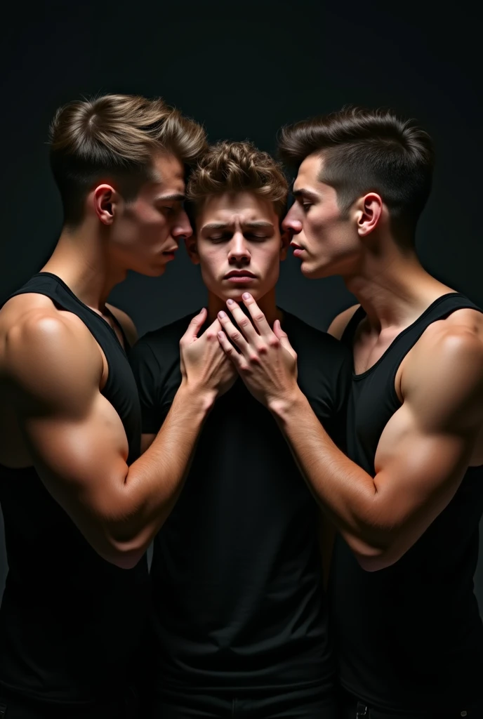 two young ancient LGBTQ men standing and kissing, two muscular ancient men entwined and standing, mert and marcus, muscular men entwined together