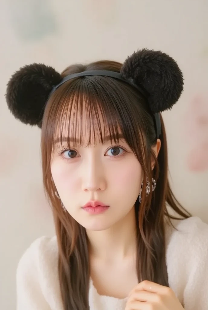 GIRL BLONDE CHILD with long hair wearing a white sweater and black ear warmers, sleepy, wearing cute black scarf, sick with a cold, cold, loli, a cold, cute bangs, with cute white skin, ears, sleepy face fashion model, sad, twintails white_gloves, cute skin, teen, freezing cold nights, cold winter, black ears
