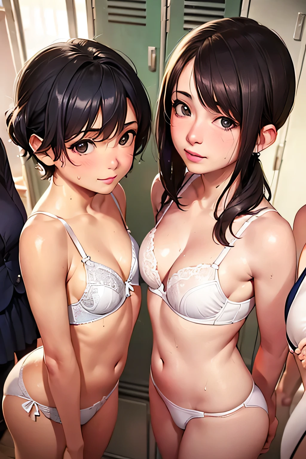 (NSFW:1.5),(NUDE:1.5),(Realistic:1.5), (masterpiece、Extremely detailed 8K CG、Sharp lines),(Alone),high school girl、Black-haired、Thin thighs、Beautiful Animehigh school girl、Smooth anime CG art、Beautiful Animehigh school girl、Beautiful Anime, Beautiful 19 year old girl, Detailed skin,(Glowing Skin:2.1)、short hair、Beautiful black hair、blue eyes、(A lot of sweat:1.5), (distress:1.4), (Flat Chest:1.8),(Muscular legs:1.5), (Emaciated:1.7), (White Bikini:1.5), (No sleeve:1.2),(Watch on wrist:1.5),(Black belt on waist:1.5)(whole body:1.5), (from the front:1.2), (Sweat flows from the pubic bone:1.6), In the classroom, (Open your mouth:1.4), (Clear drool overflows from her mouth、Dripping from the chin:1.3),(tears:1.2)