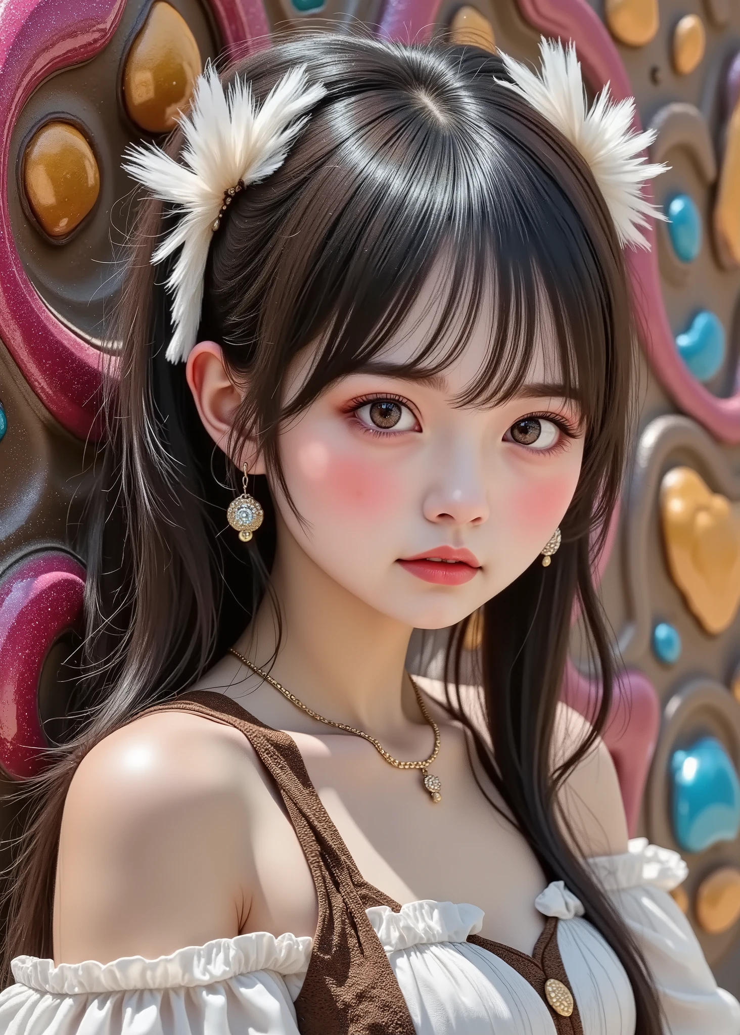 Araffe girl with long hair and a white flower in her hair - SeaArt AI