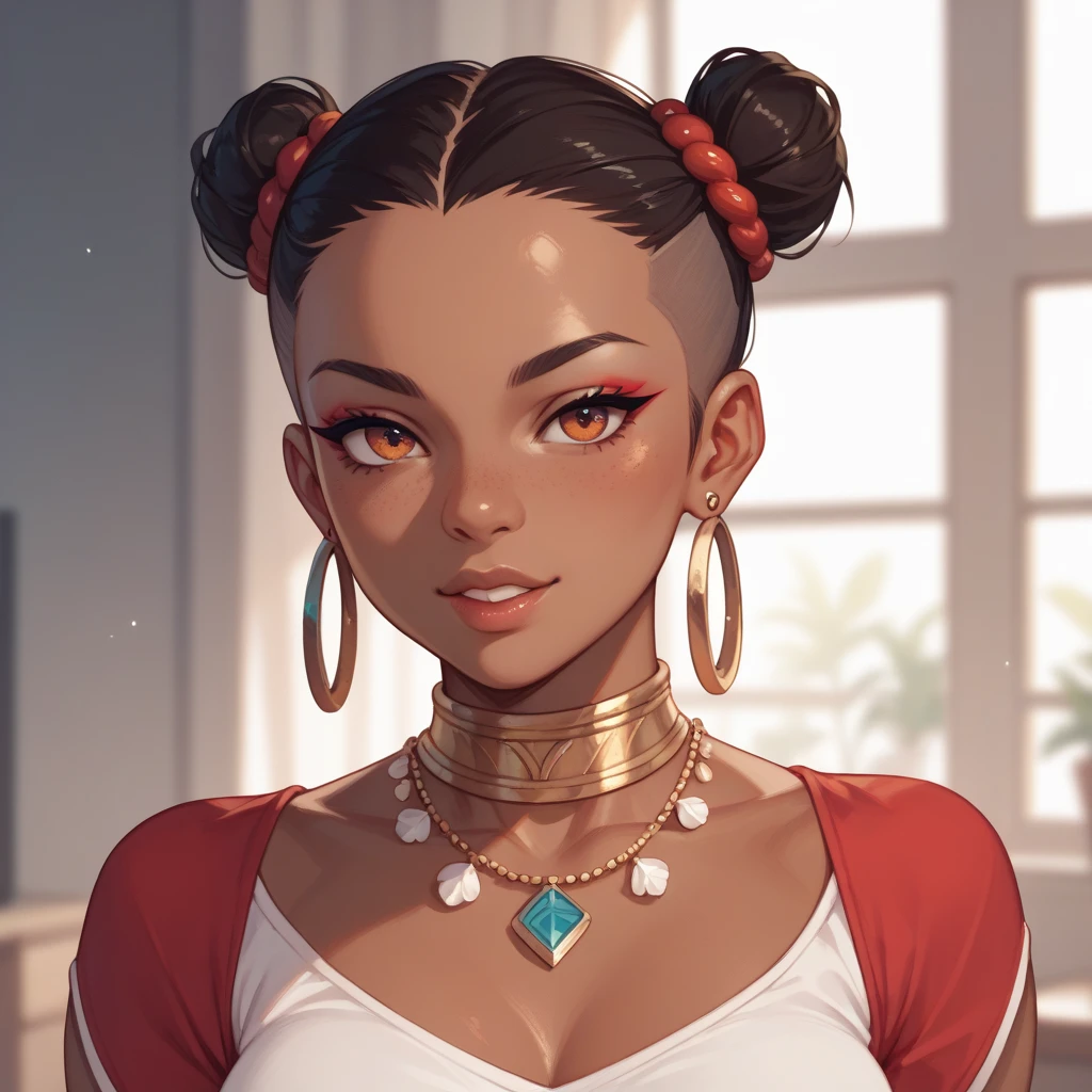 a close up of a person wearing a jacket, covered sfw huge breasts, laica chrose, sfw huge breasts, large bust, huge earrings, beautiful city black woman only, really large bust, nubian, big bust, vixen, sexy lips :5 stylish, dorian cleavanger, buxom chested, joy ang, riyahd cassiem