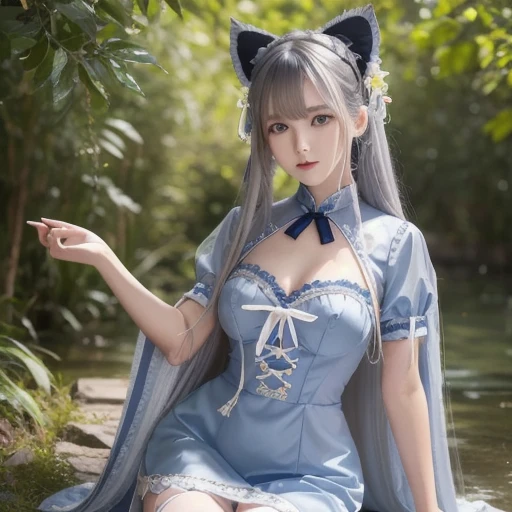 top-quality、​masterpiece、超A high resolution、(Realistic:1.4)、Raw photo、1 17-year-old girl、ssmile、large boob、A sexy、lighting like a movie