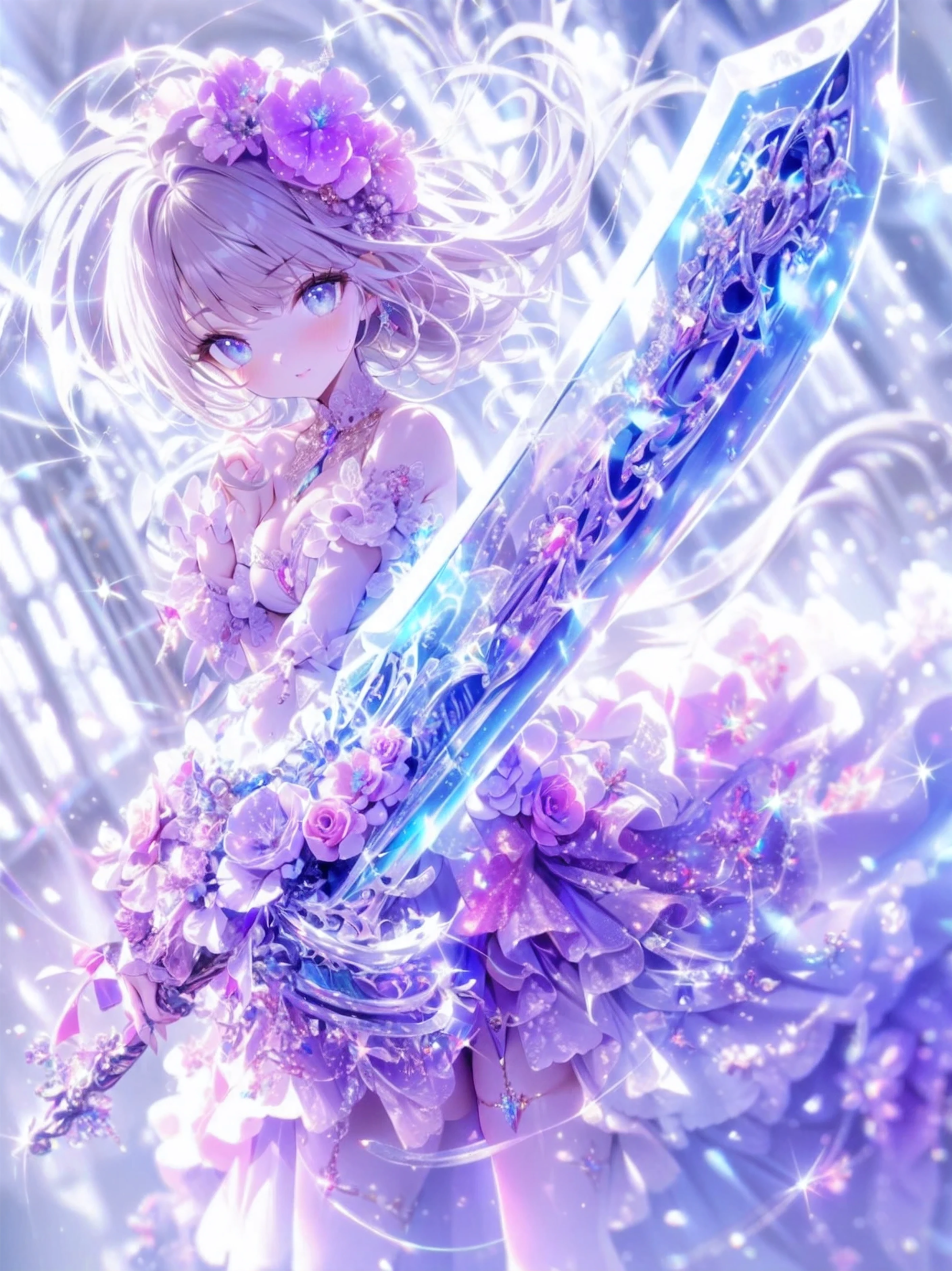 Anime girl with a sword and flowers in her hair - SeaArt AI