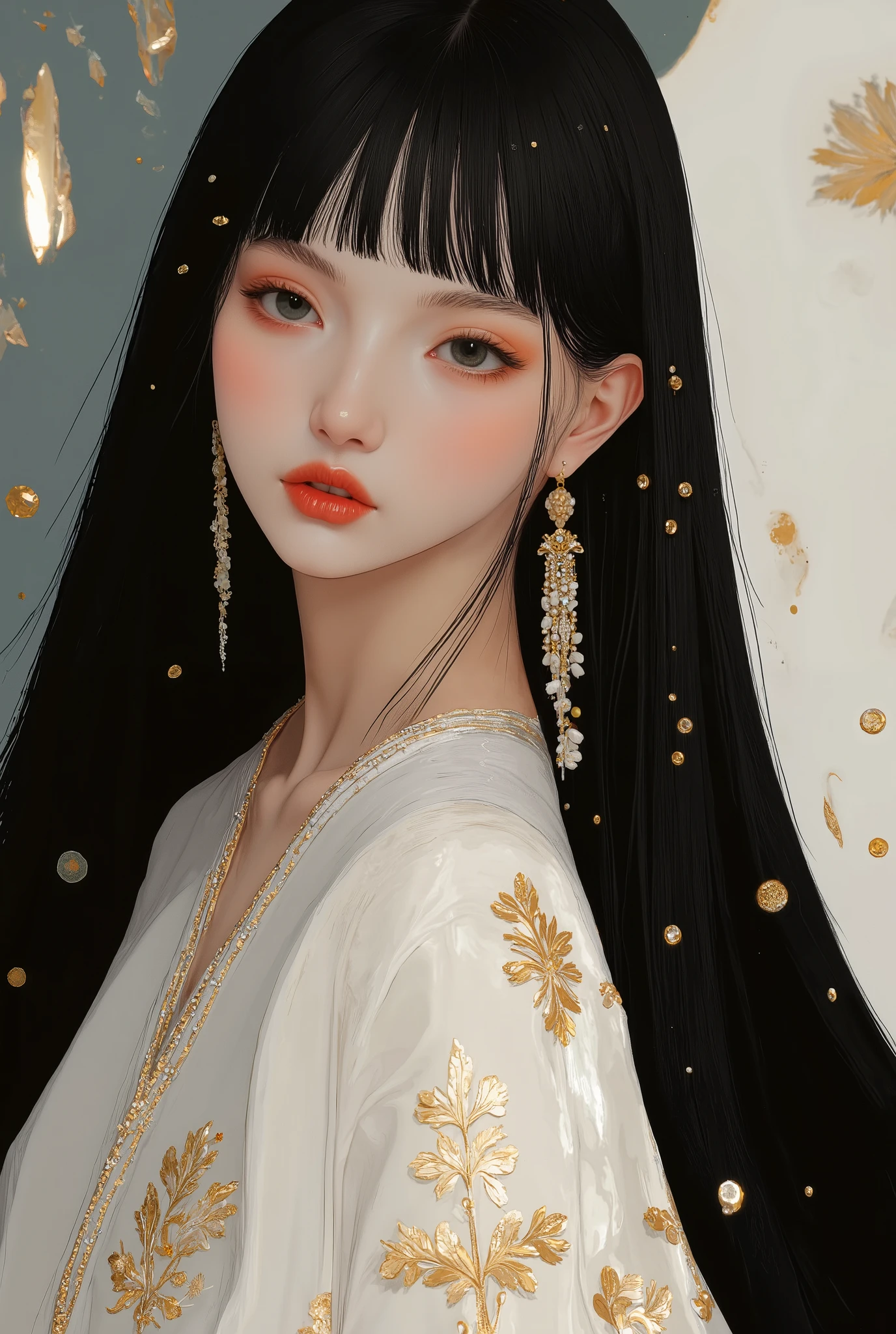 A highly detailed and realistic portrait of a beautiful young princess with features inspired by the elegance and symbolism of a white swan. She is a Malay girl with soft, radiant skin and thick, well-defined eyebrows that frame her expressive eyes. Her eyes are deep and luminous, resembling the serenity and wisdom of a swan, with a warm brown hue that exudes elegance and inner strength. Her hair is long, smooth, and glossy black, cascading over her shoulders like flowing swan feathers. Her outfit is a full-length, intricately designed dress inspired by ballet, adorned with delicate embroidery and shimmering accents, blending regal and graceful aesthetics.
The background is softly blurred with abstract hints of glowing light and ripples resembling water, creating a dreamlike and ethereal atmosphere. The lighting highlights her facial features and the details of her clothing, evoking the mystical symbolism of swans as spiritual beings of grace and transformation. Created using hyper-realistic detailing, Symbolist-inspired aesthetics, and HD rendering, the image captures a fusion of natural beauty, cultural elegance, and the ethereal essence of a spirit animal
