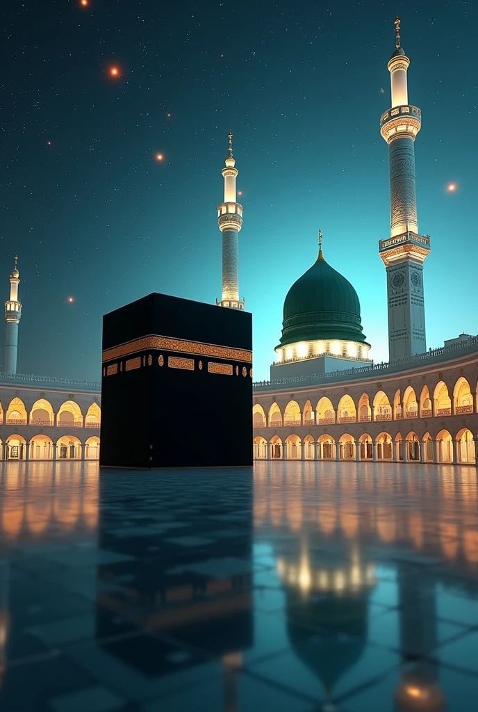 Mecca and madina together in night view 