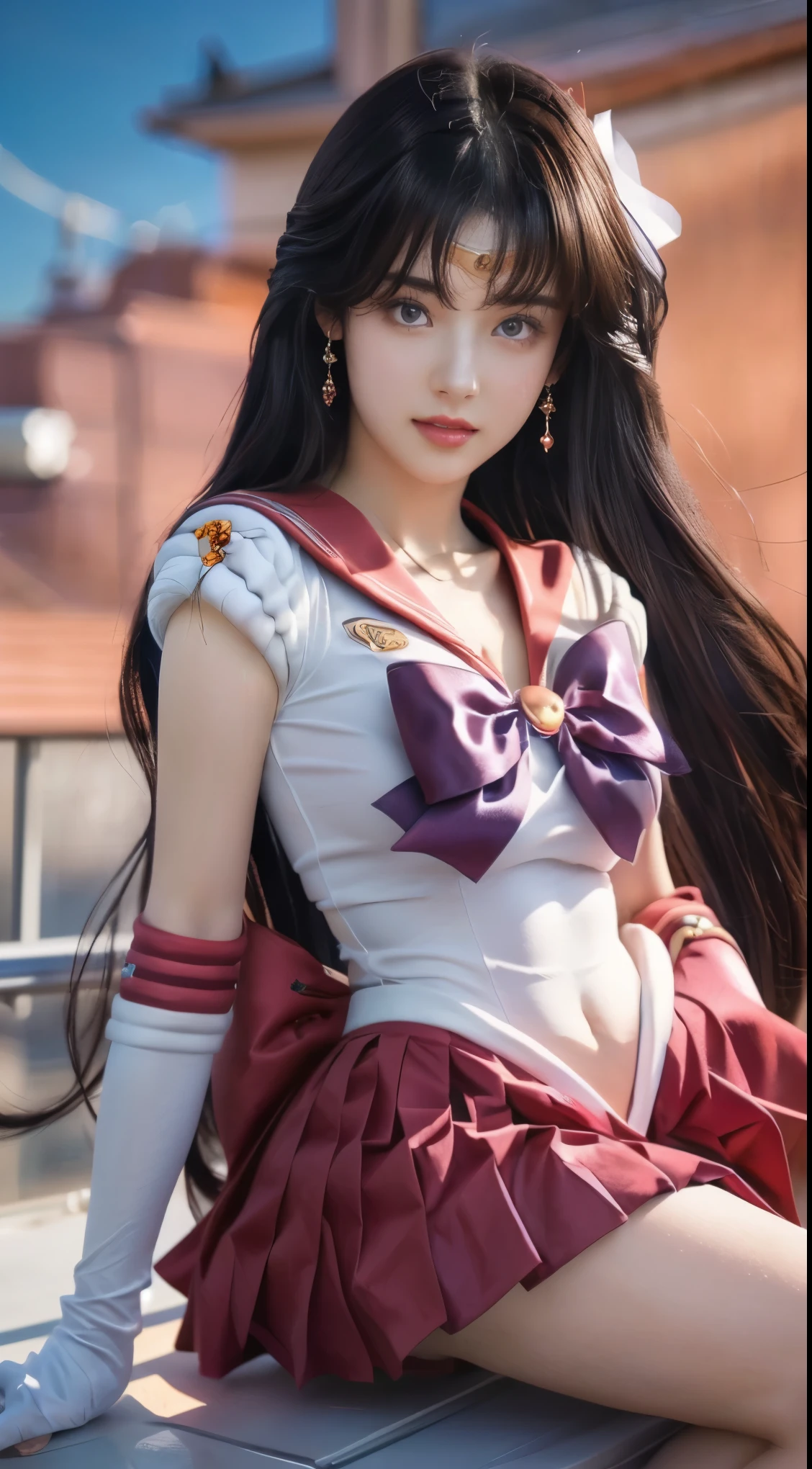 (((nsfw)))、1 Girl,Long Hair, (high quality,8K,Black Hair, Realistic, 最high quality, Purple dyed hair, Purple Hair, lumasterpiece,Very detailed, Confused)1.5,((Summer 1, tiara, Sailor Warrior Uniforms, White gloves, Red Sailor Collar, 赤いスカーto)),City of night,White gloves,Purple ribbon,Purple eyes,masterpiece,最high quality,High resolution,Same 1,tiara,Sailor Warrior Uniforms,White gloves,Red Sailor Collar,赤いスカーto,Star Choker,Elbow hand pockets,プリーツスカーto,barefoot,Purple ribbon,space,moon,to,smile,Flame Bow,Small breasts Showing genitals