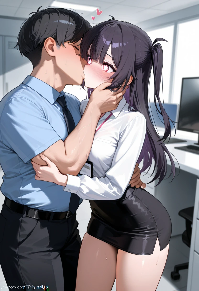 School、White Breath、((futanari))、(sex)、Embarrassed face、Looks good、orgasm、Ejaculate、(blazer)、skirt、Black socks、Thick pubic hair、Fair skin、Black Hair、updo、Side view、trembling effect motion lines with sexual climax