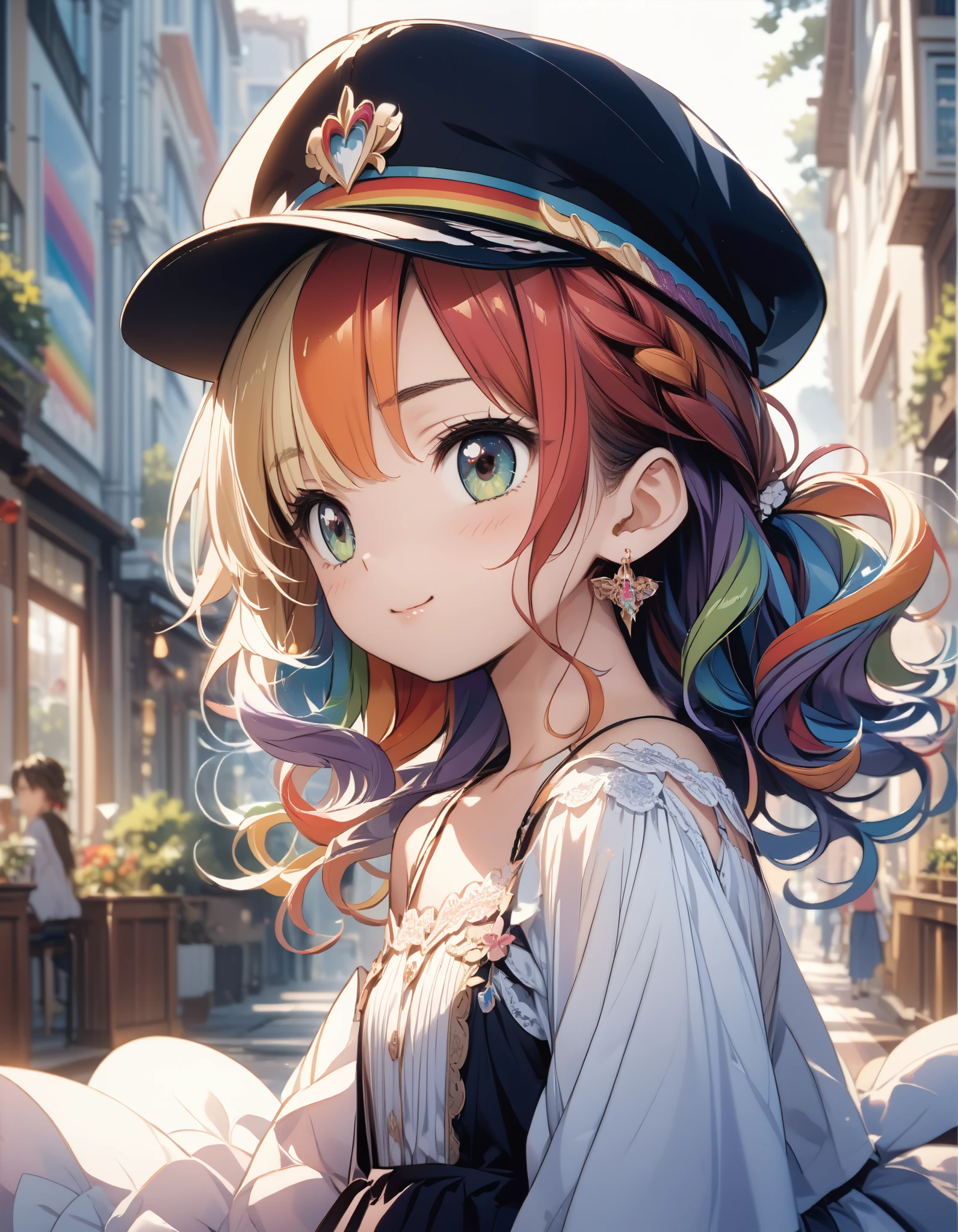 score_9, score_8_up,score_7_up,source_anime,source_comic,source_illust,solo,rainbow,pony face girl,curly ponytail,18years old,夢の中のお話beautiful sexy cute slim model,cute camisole,black miniskirt,,(Complete Anatomy:1.3),(manga style),(sketch),(illustration),best quality, official art, official style, anime_cap, game cg, megami magazine